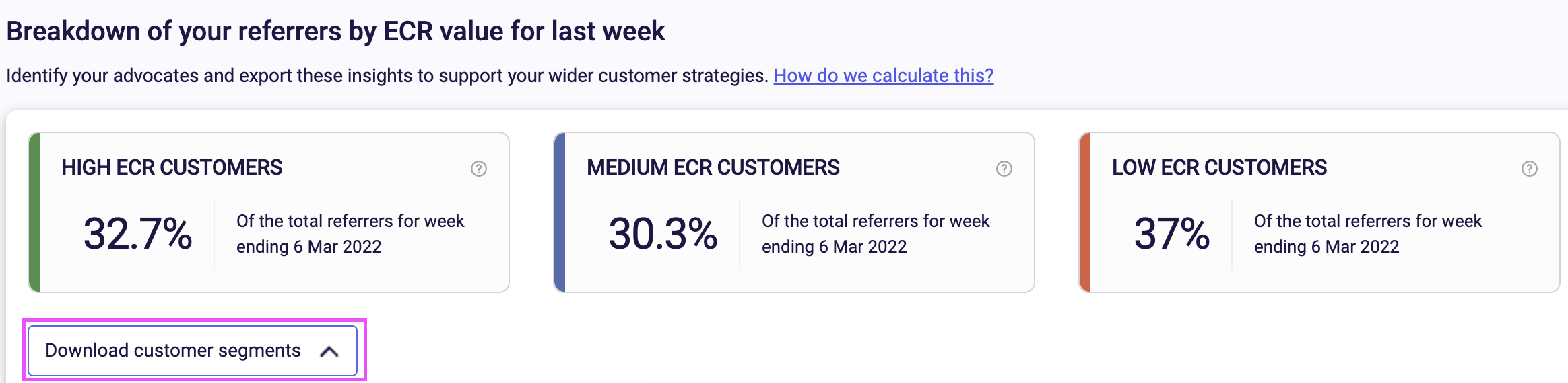 Download customer segments button in Mention Me