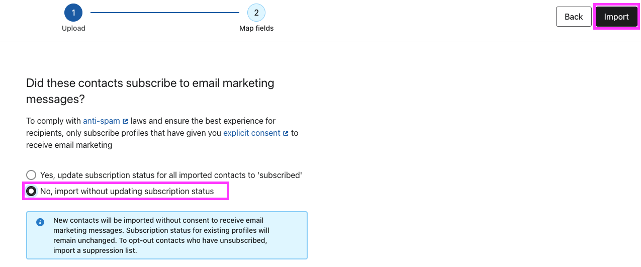 Final import step in Klaviyo
