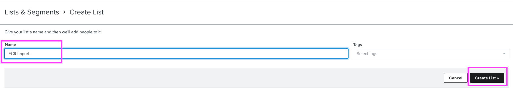 Create new List in Klaviyo