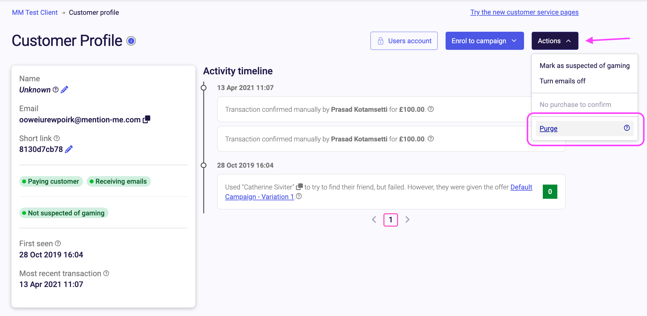 Image showing how to Purge an individual account