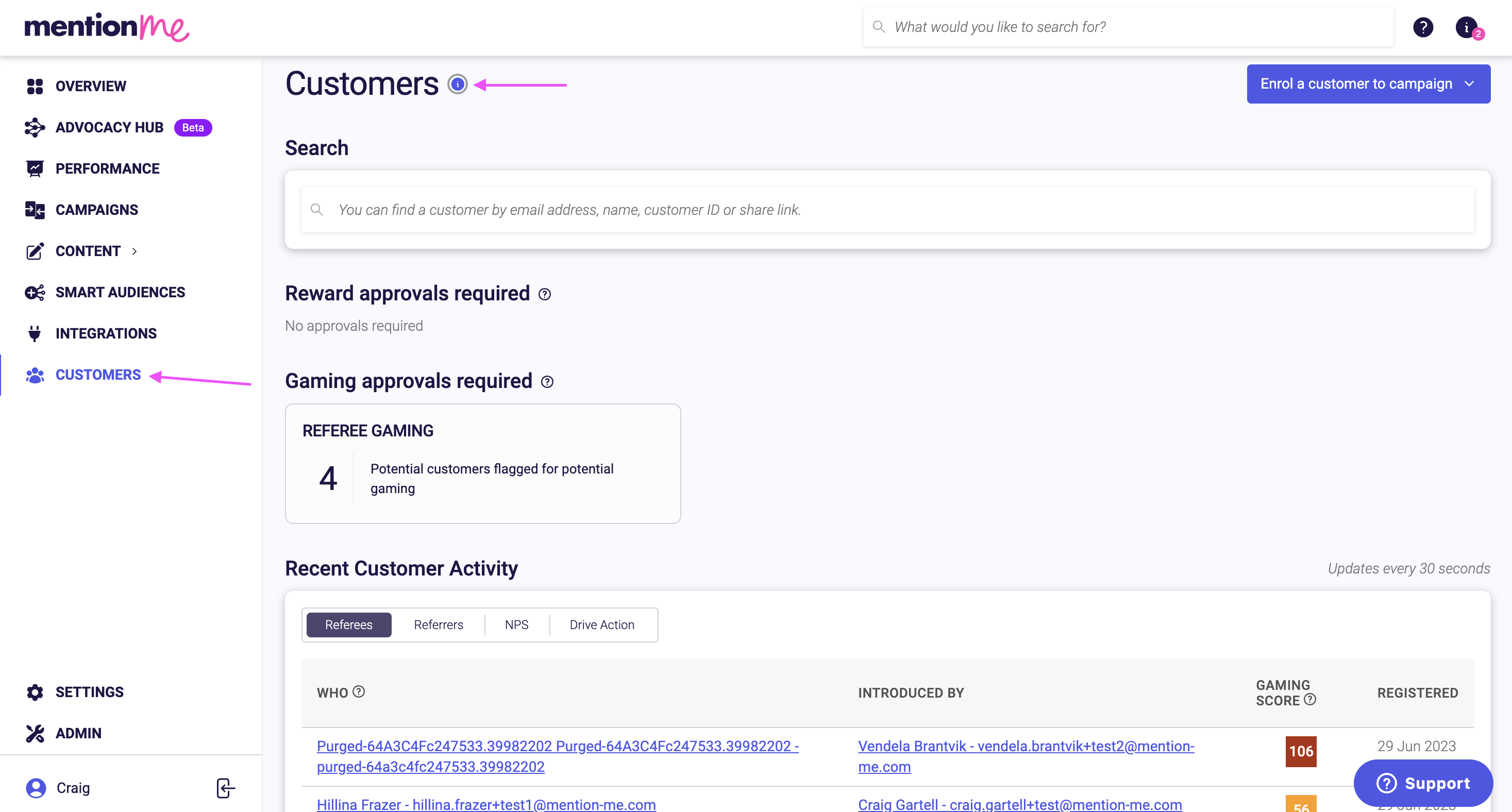Image showing the Customer's page