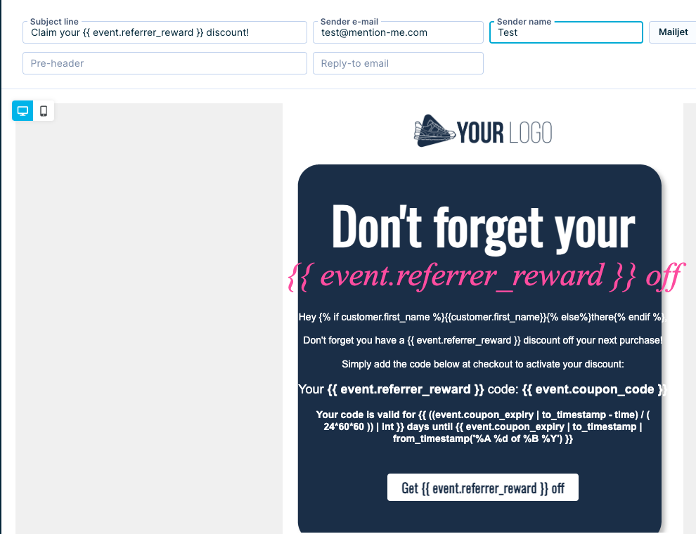 Rendered preview of reminder 1 coupon email