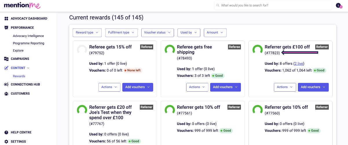 Image showing where to locate the Reward ID on the Rewards page