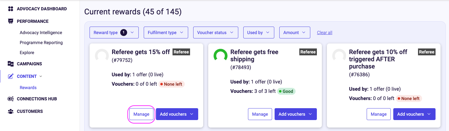 Image highlighting the Manage button