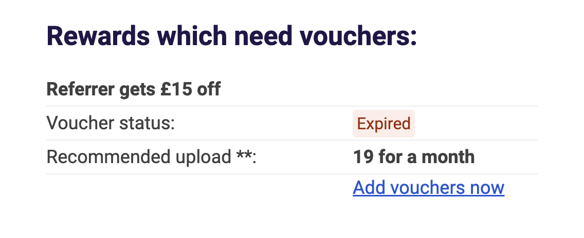 Image highlighting which reward needs vouchers and the voucher status