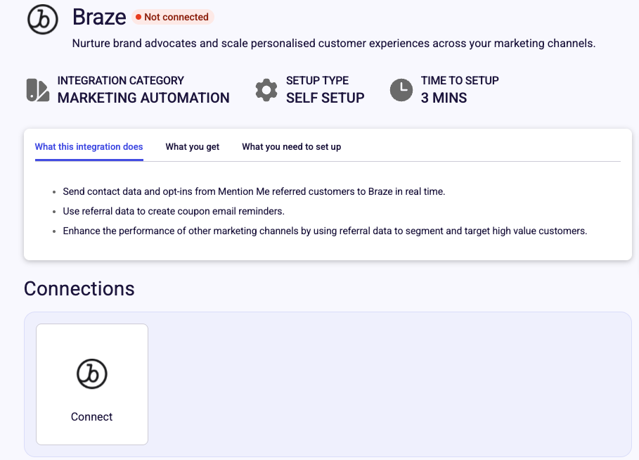 Mention Me Braze Integration Setup