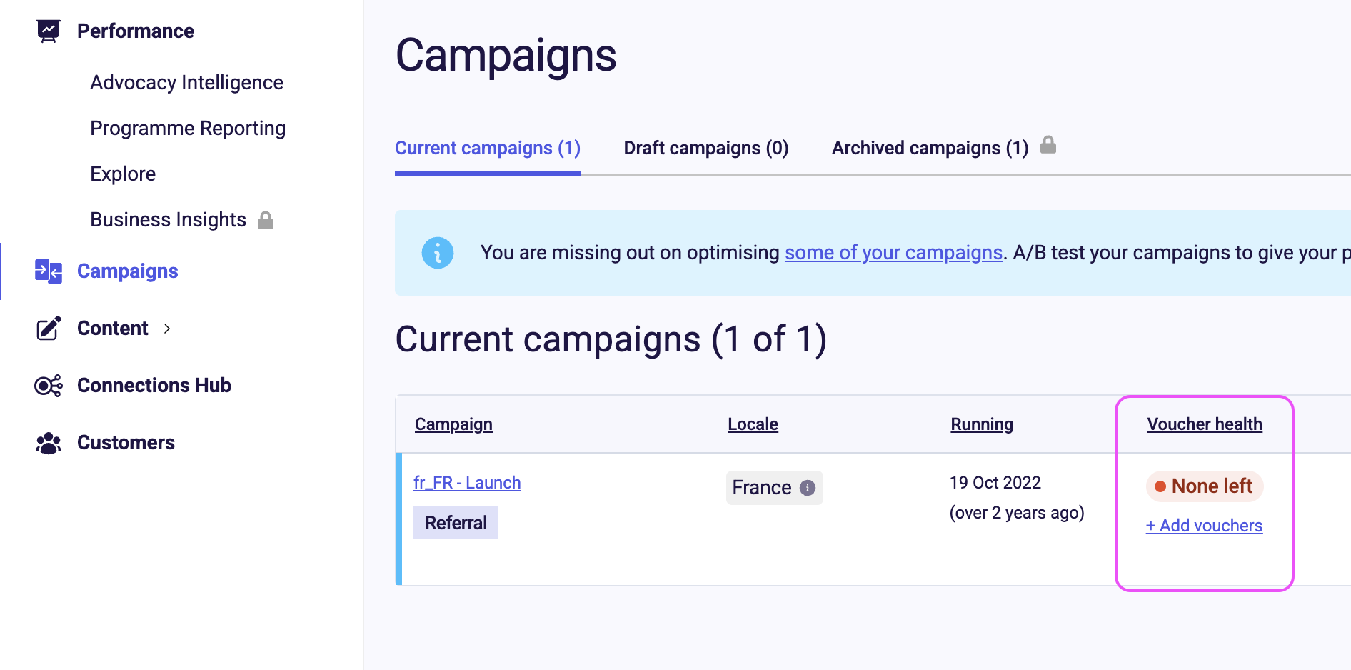 Image showing how to identify the voucher health per campaign