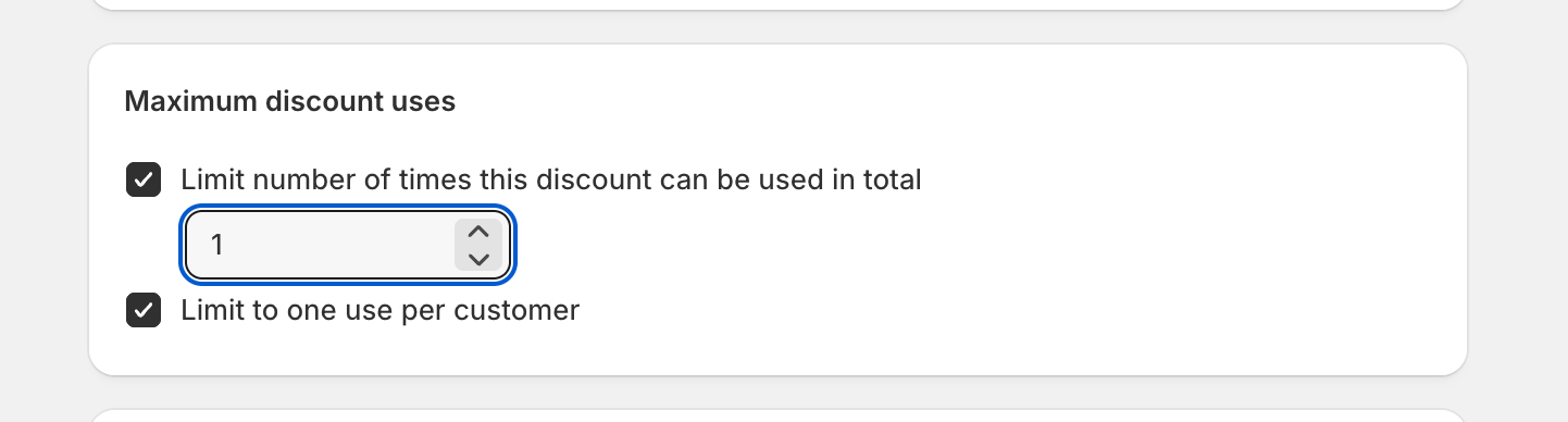 Max use settings for discount