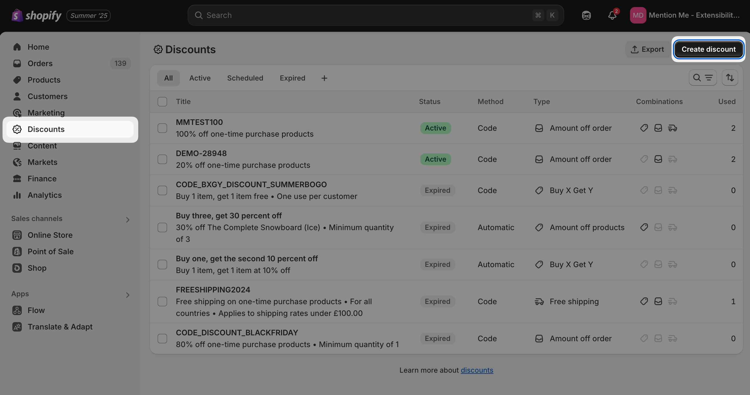 Shopify create discount page