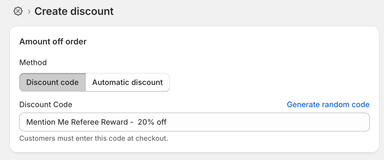 Example of entered discount code