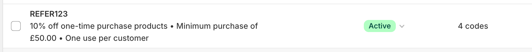 Shopify discount codes generated by Mention Me