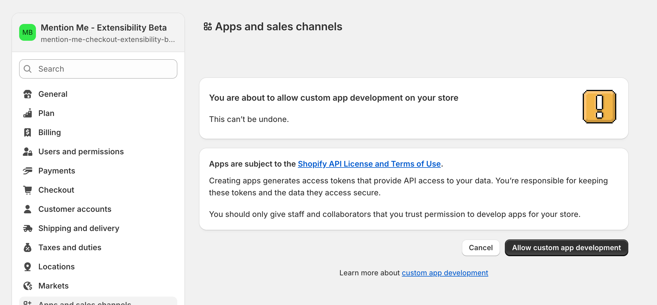 Allow private app development