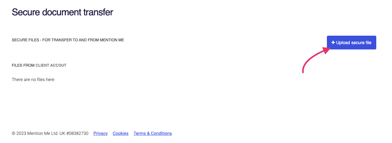 Upload secure file button in Secure Document Transfer area