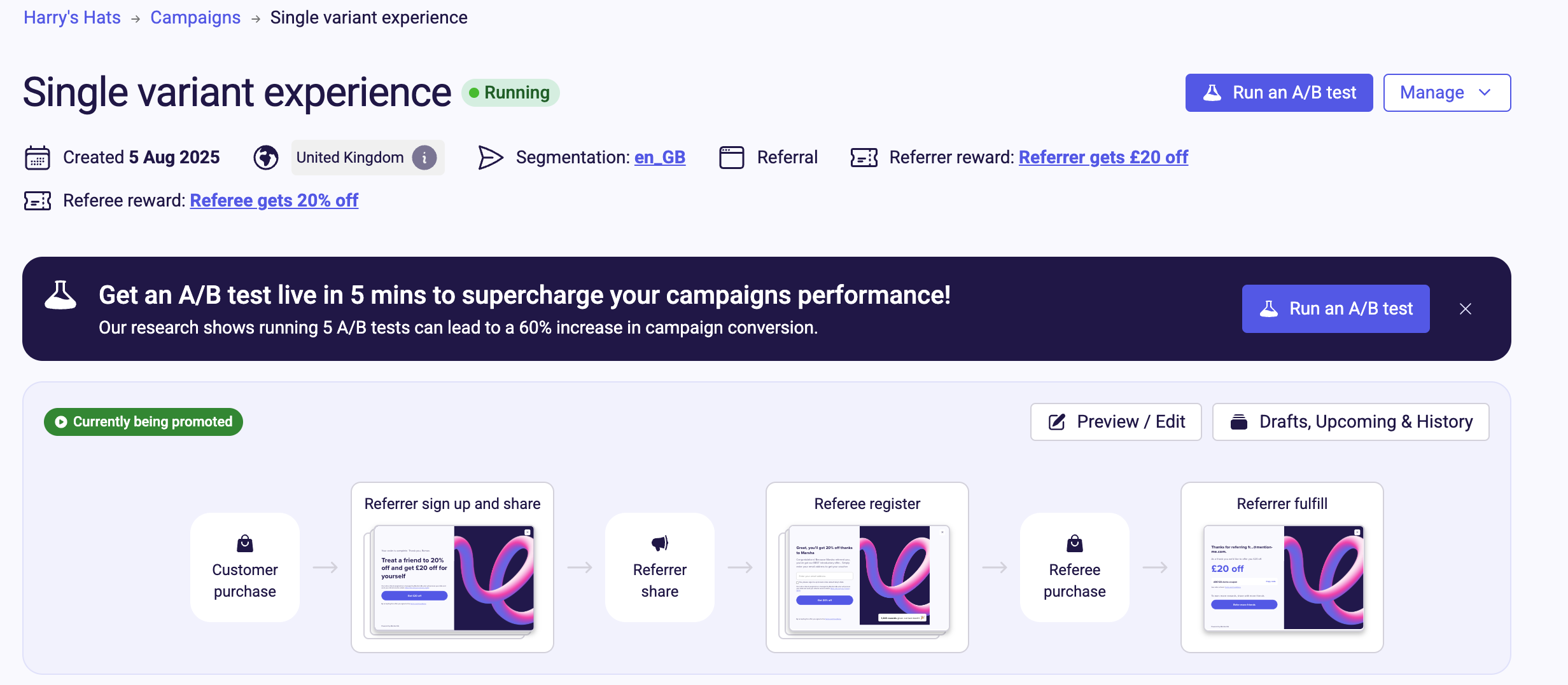 Visual summary of the customer journey with editing options
