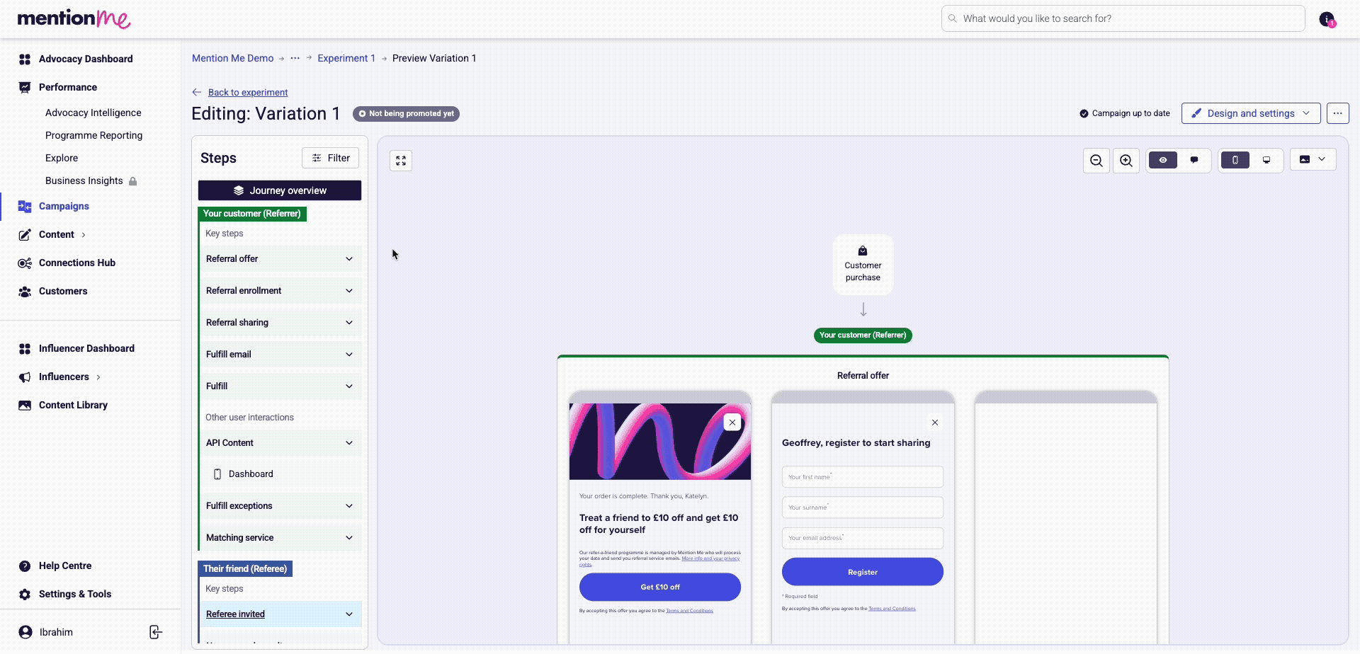 The user is navigating to the Referee invited by link step and then clicking on the image to upload an image