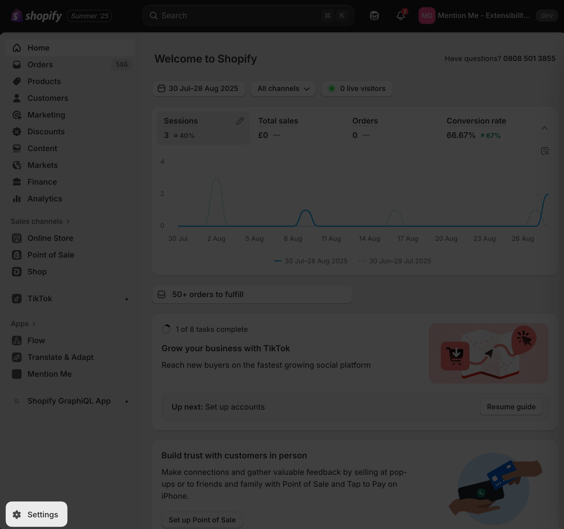 Shopify Settings screen