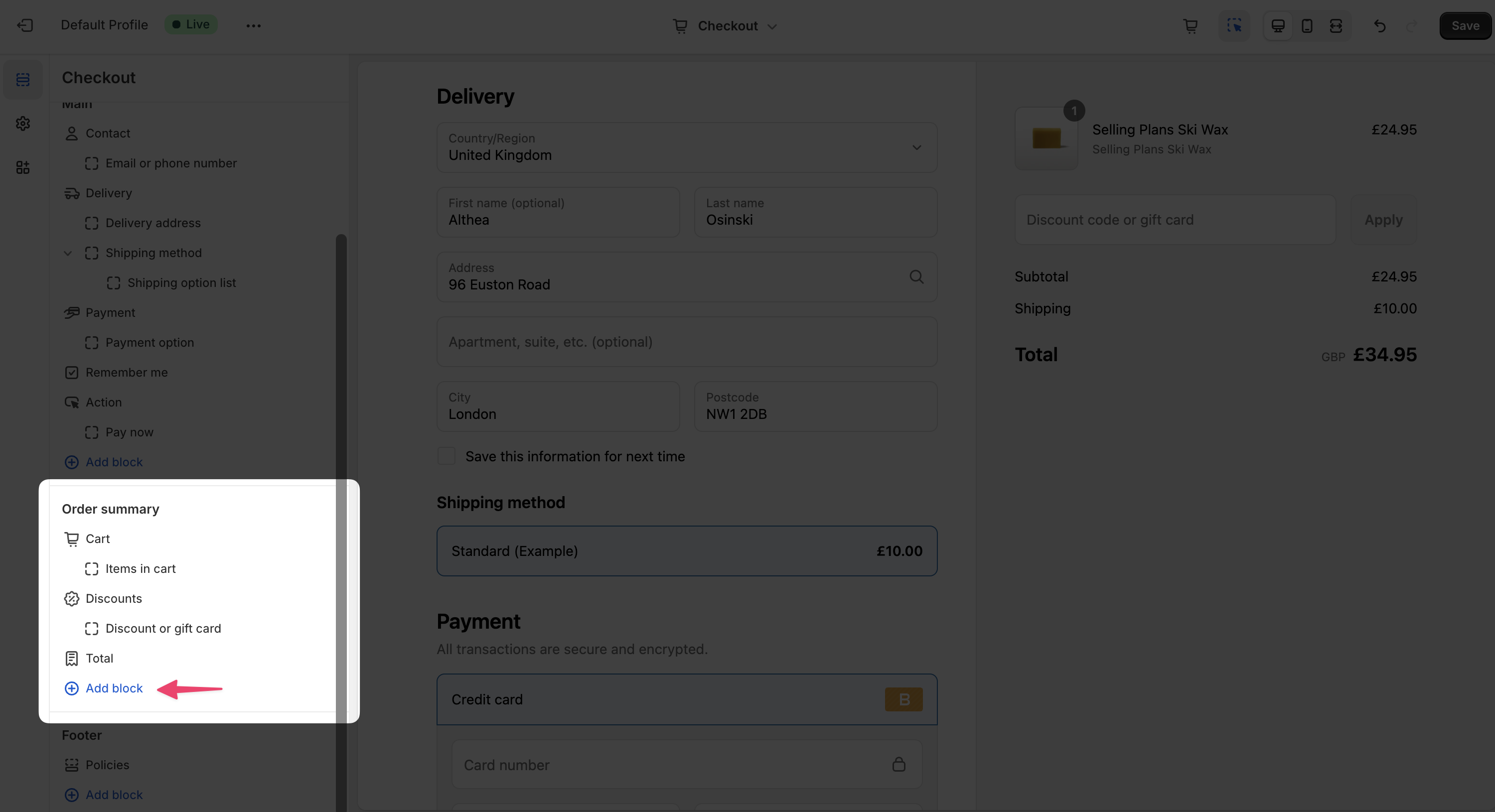 Mention Me checkout block placement