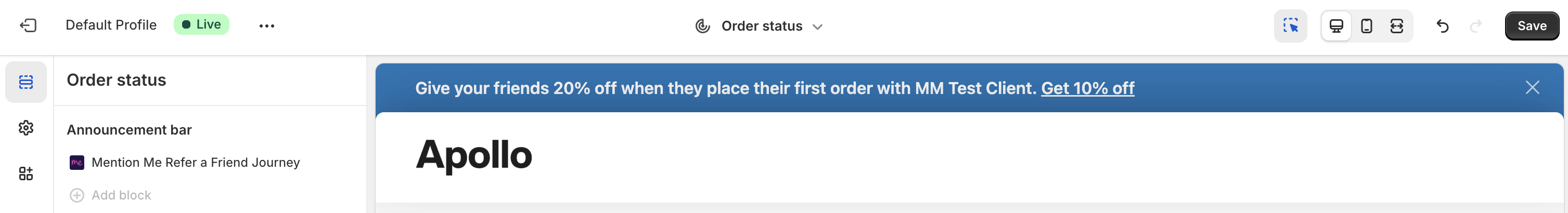 Banner on order status page