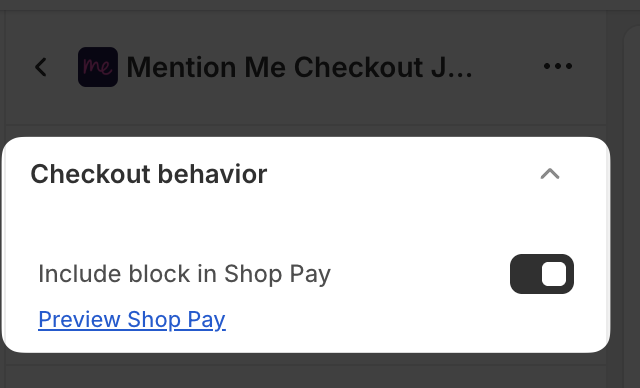 Include block in Shop Pay checkbox