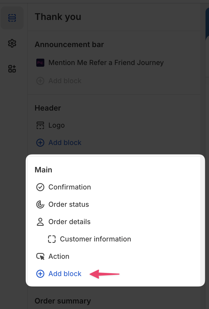 Add block to main section
