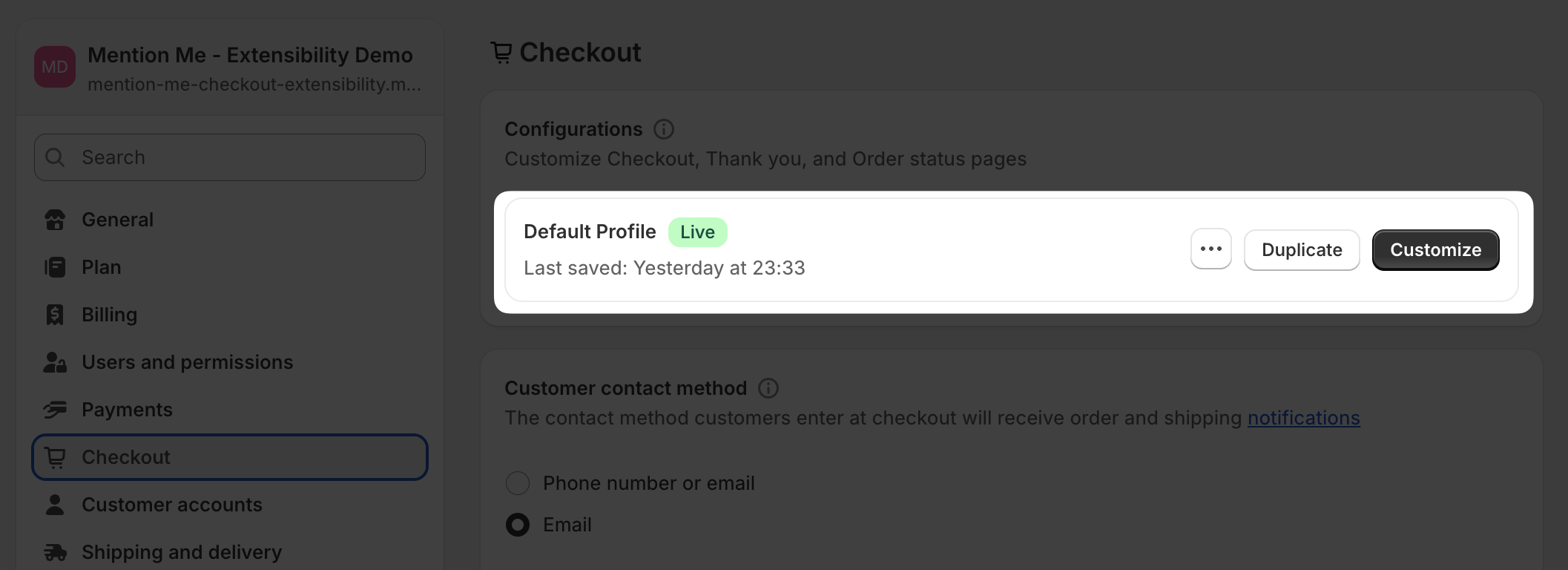 Customize checkout settings