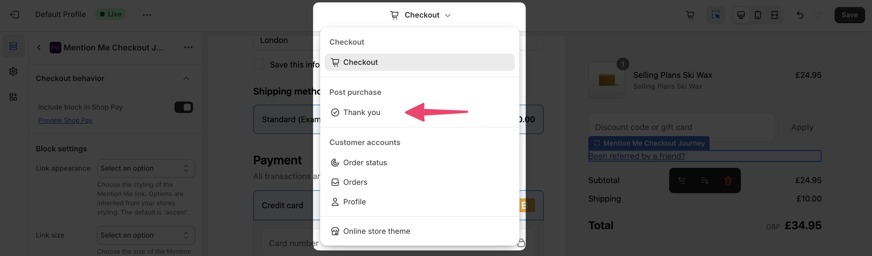Selector for Thank You page in Shopify Checkout editor