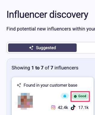 Popup with detailed suitability reasons when hovering the fit label on a recommended influencer
