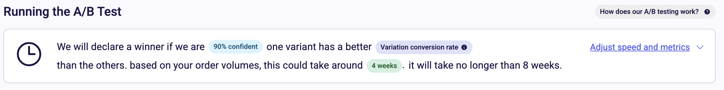 Confidence level and success metric settings for A/B test