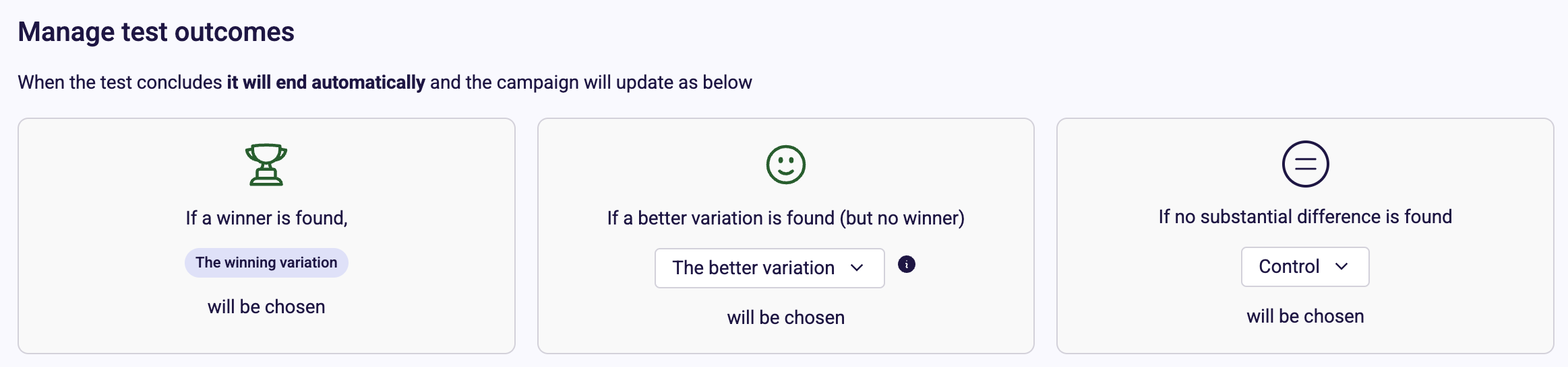 Logic settings to complete and direct variant traffic after A/B test