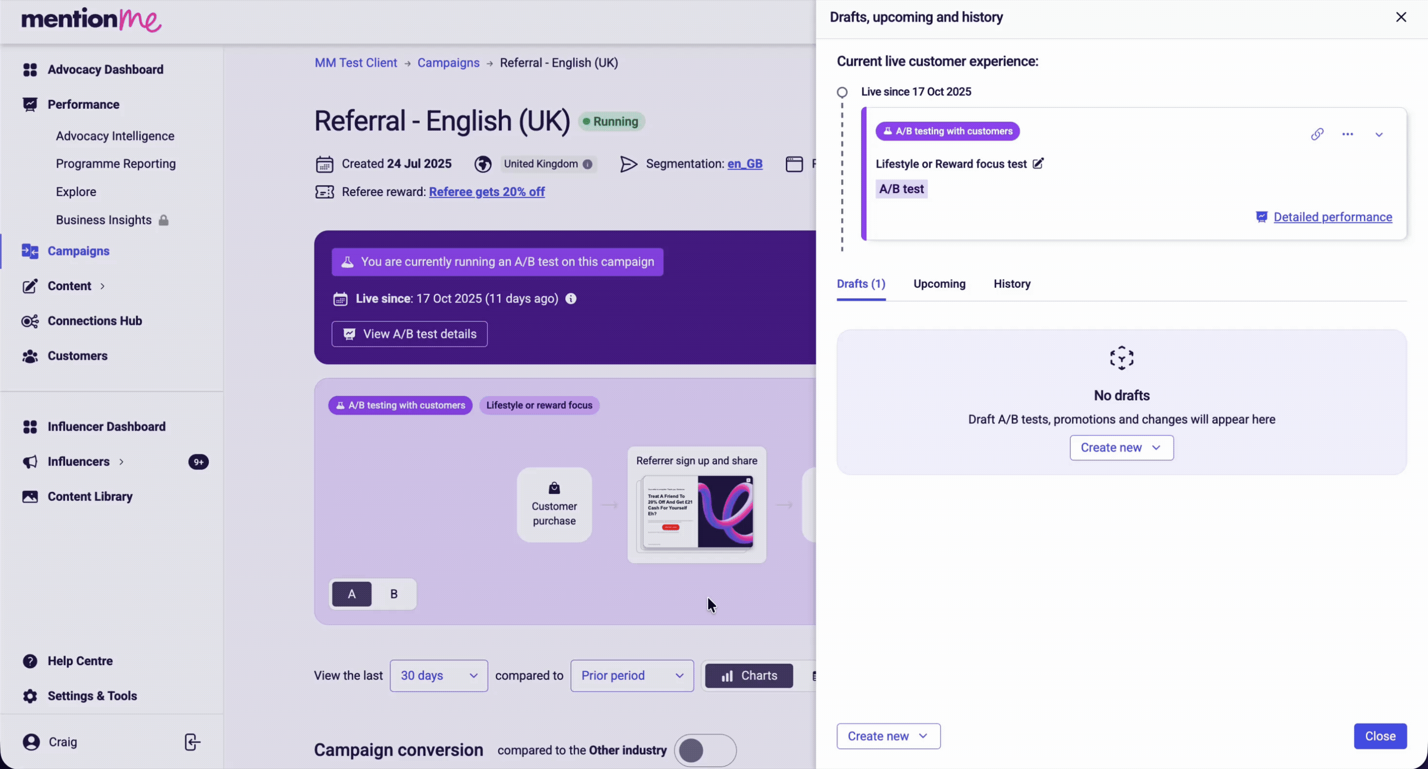 User navigating to rewards section in single experience view.