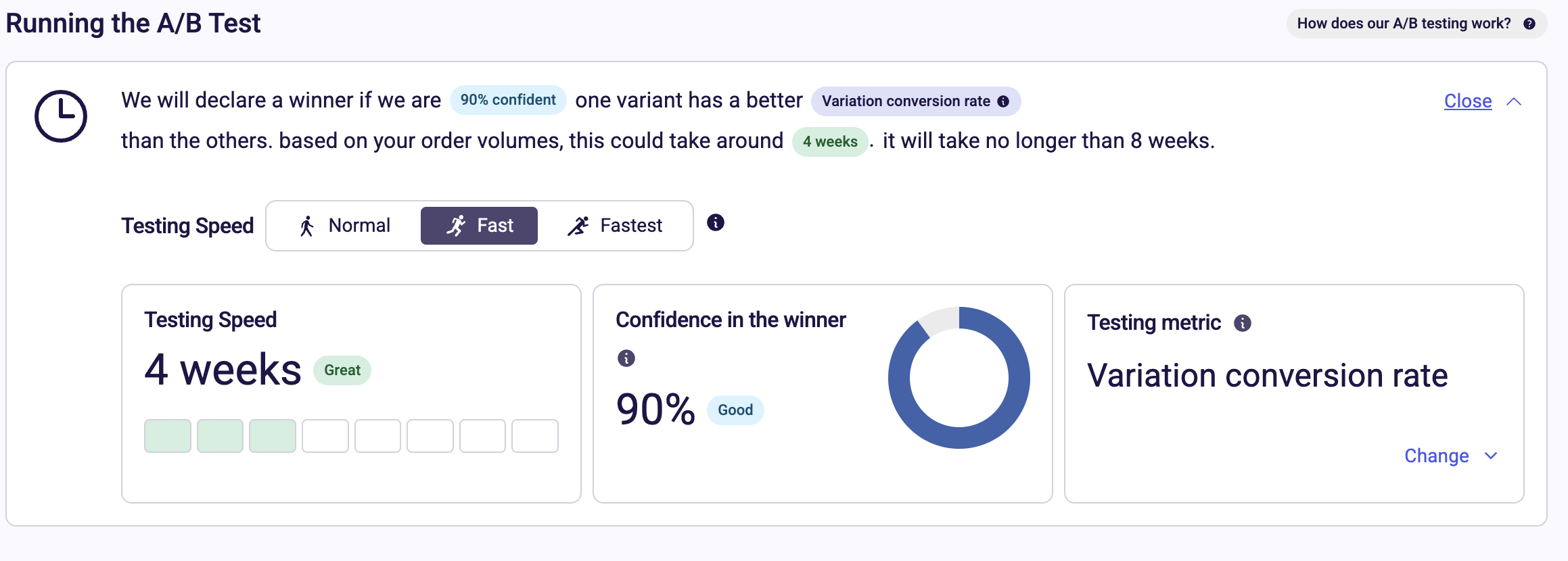 Manual adjustment for A/B test parameters in setup process