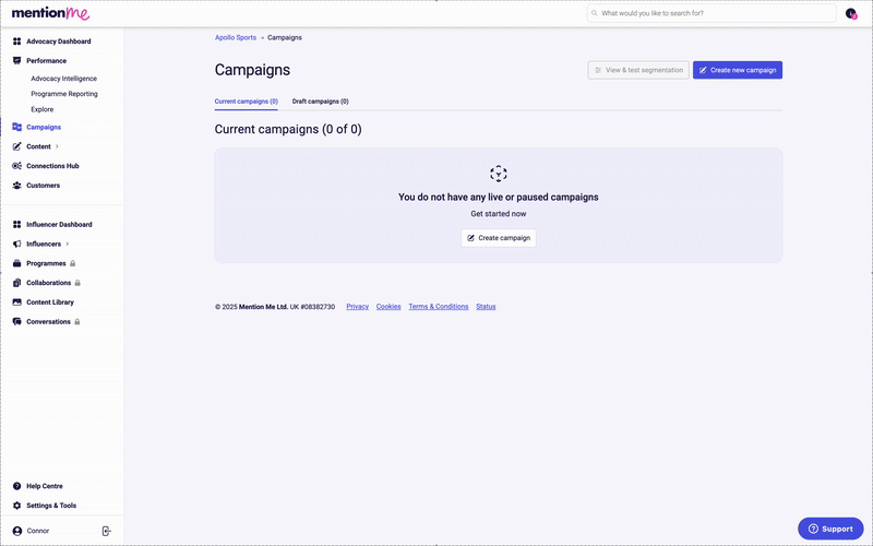Screenshot showing how to start a new campaign