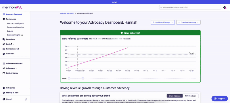 Referrer and referee profile showing successful reward in Mention Me platform