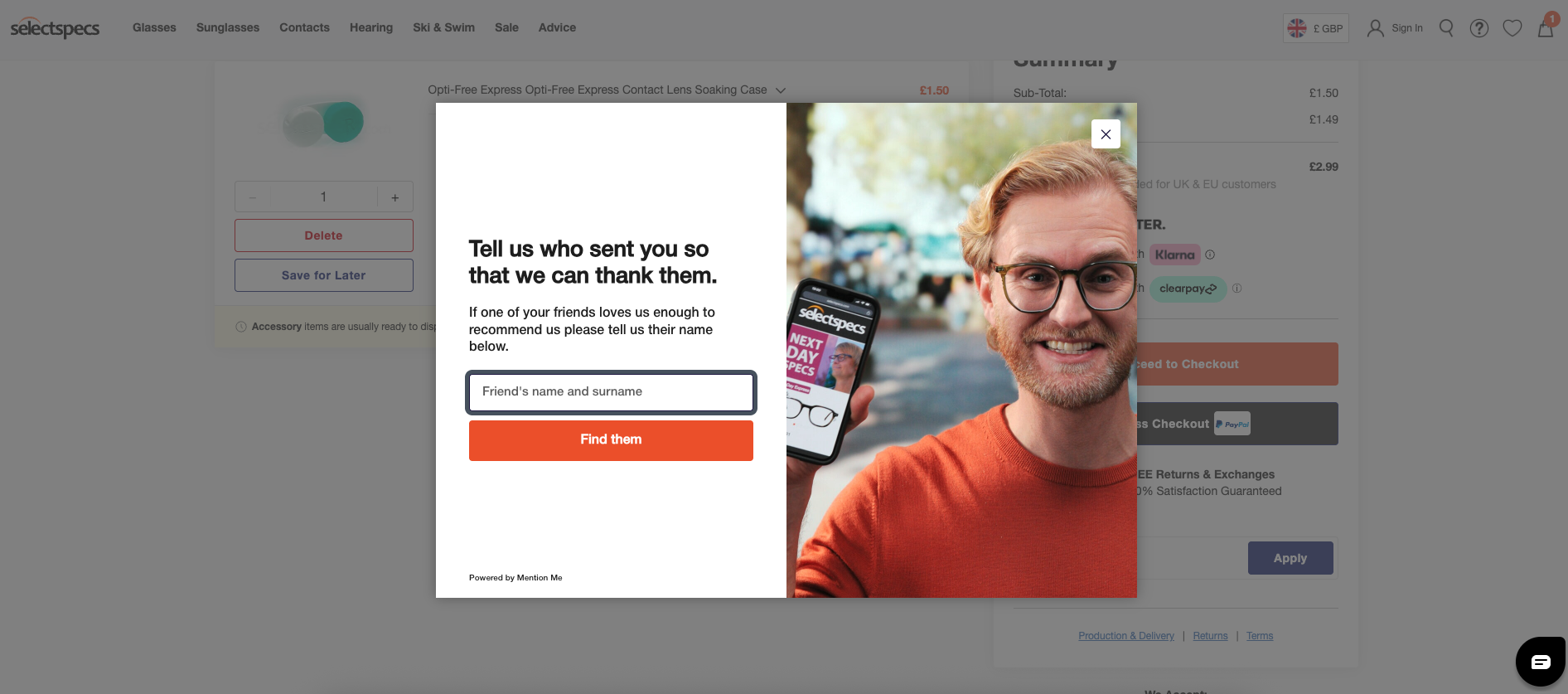 Network tab showing production environment request for Mention Me referee tag