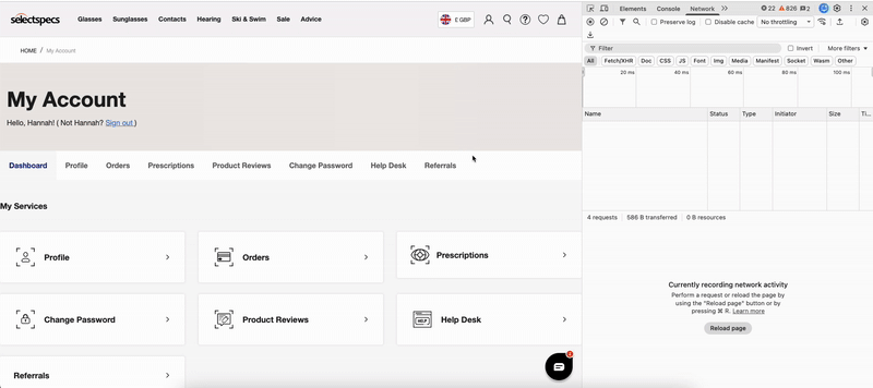 Referral dashboard loaded in production on the My Account page