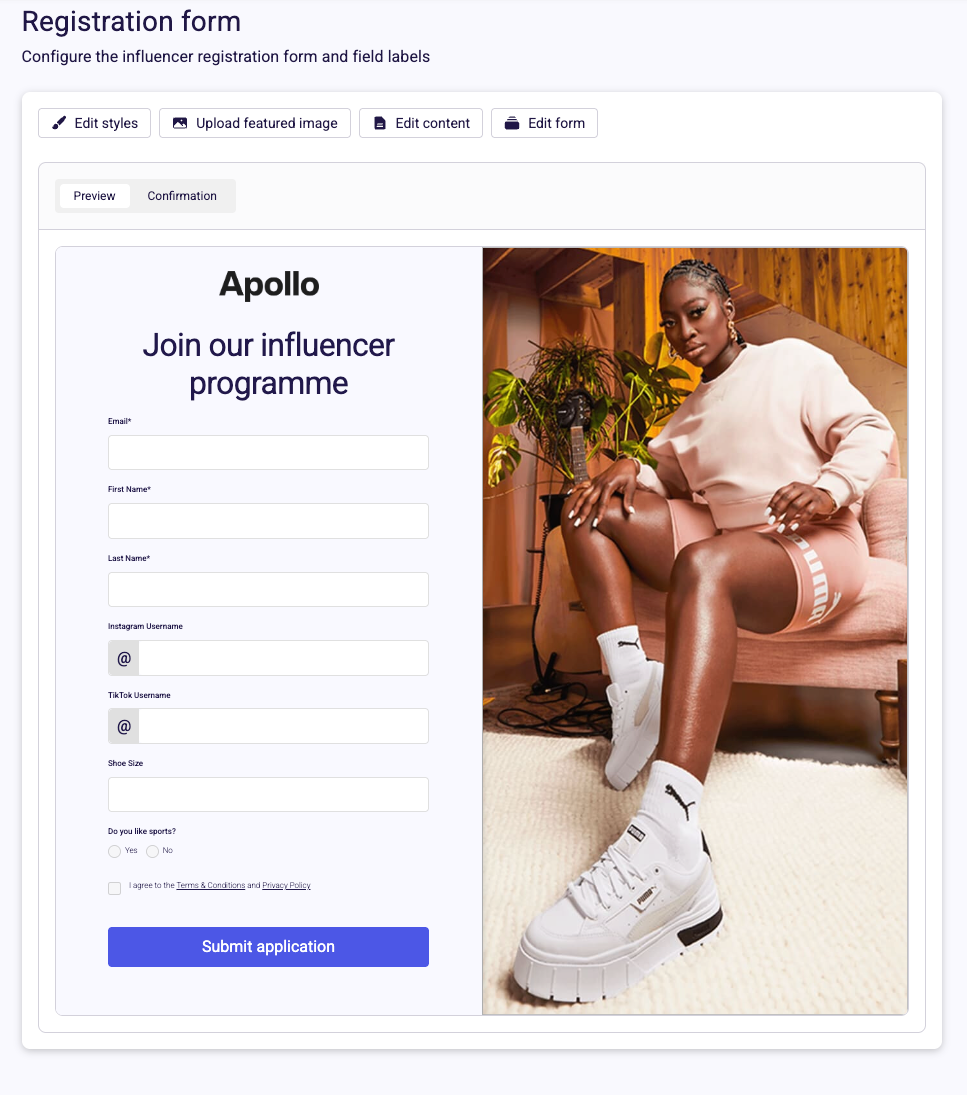 Screenshot of the Mention Me Platform navigation showing the Registration section under Manage your Programme