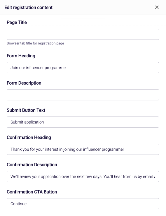 Screenshot of the Edit Content area, highlighting fields for changing titles and body copy