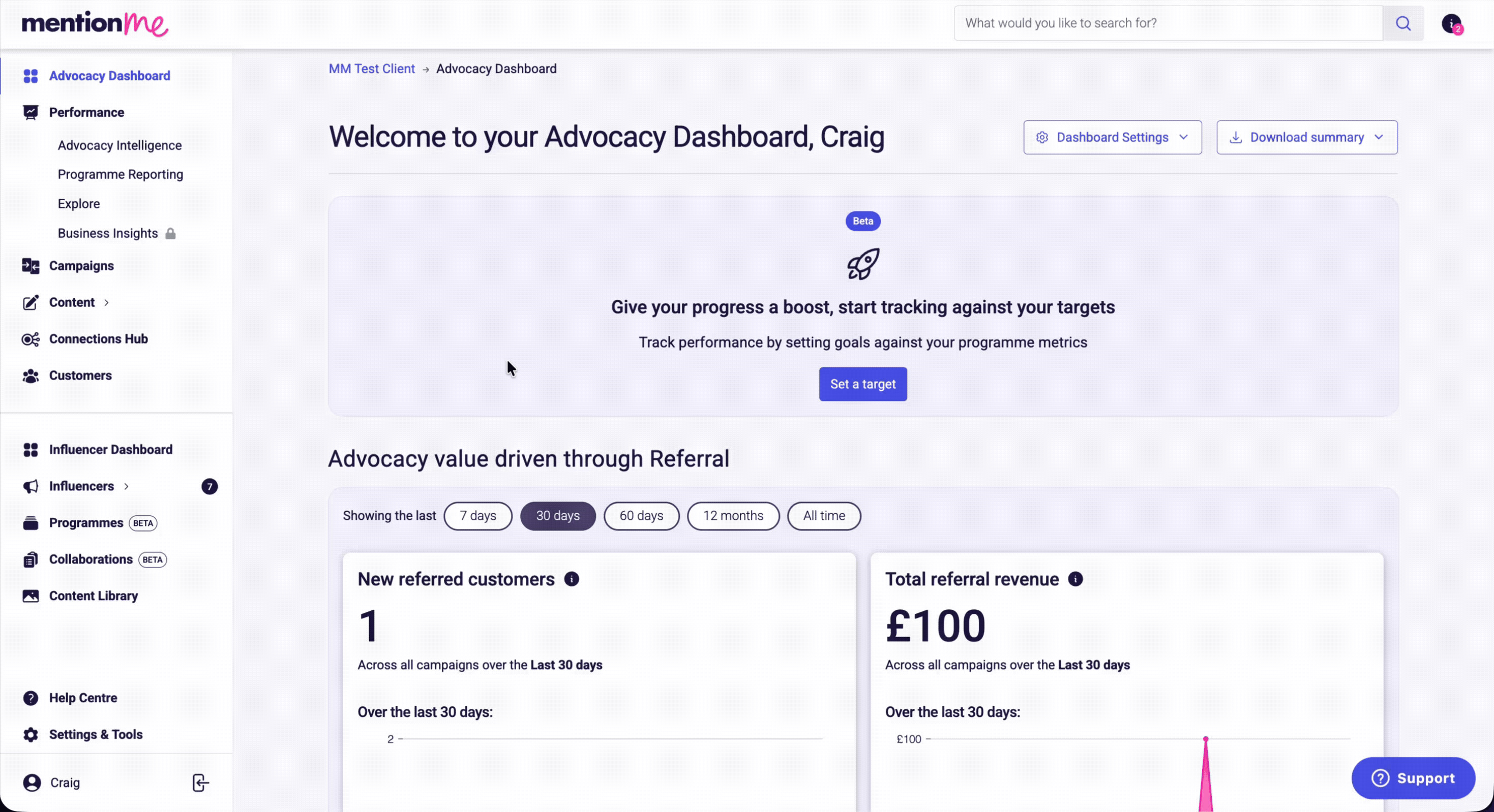 Screenshot showing the navigation path to access the Campaign Preview tool in the Mention Me dashboard