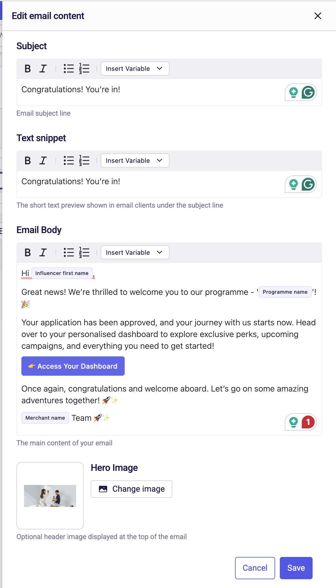 Application Approved Email example