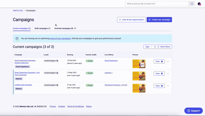 Campaign setup interface showing triggering rule configuration