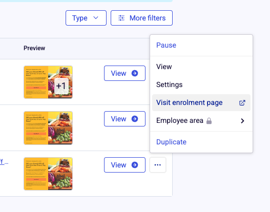 UI screen showing where to visit your enrolment page