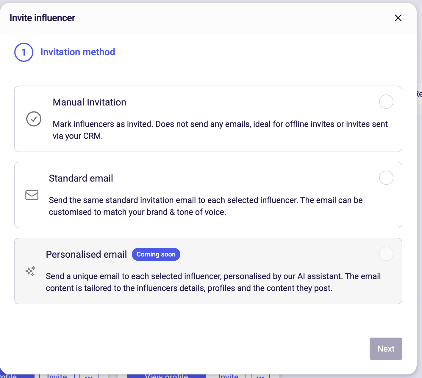 Send invitation using the default email template or a custom message