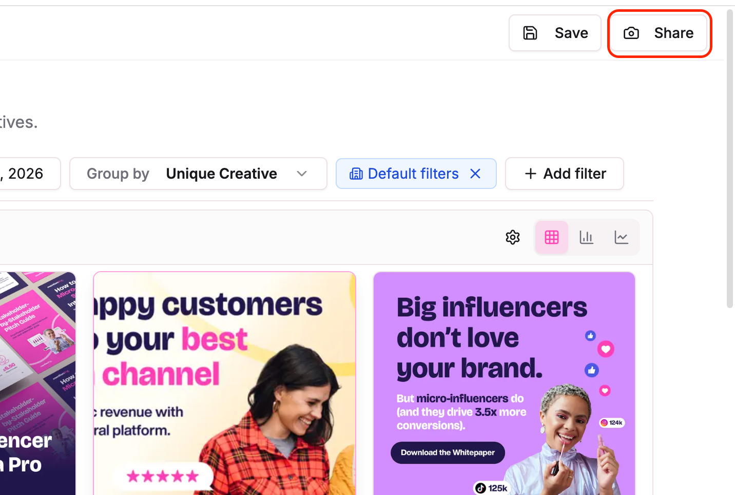 Share button for report snapshot