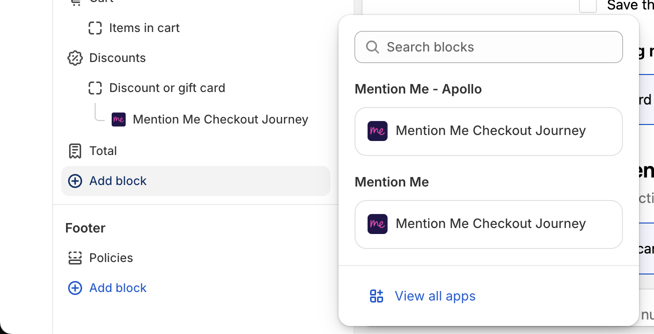 Add Block option in Checkout Editor
