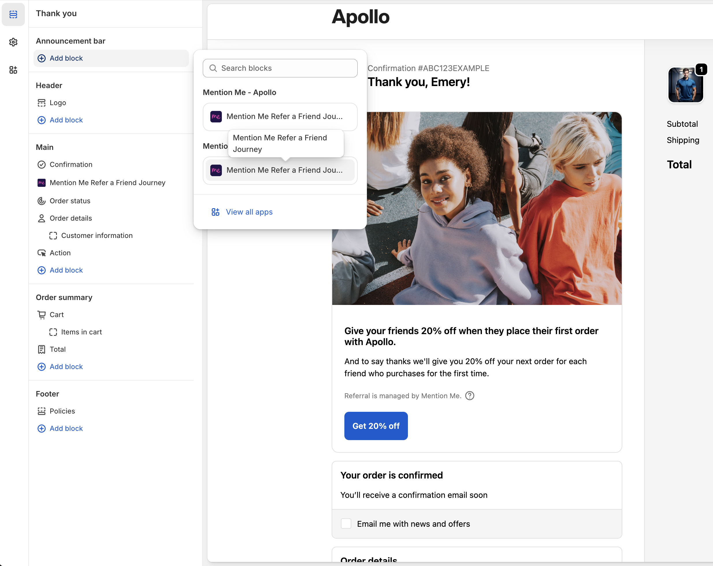 Settings for Announcement block