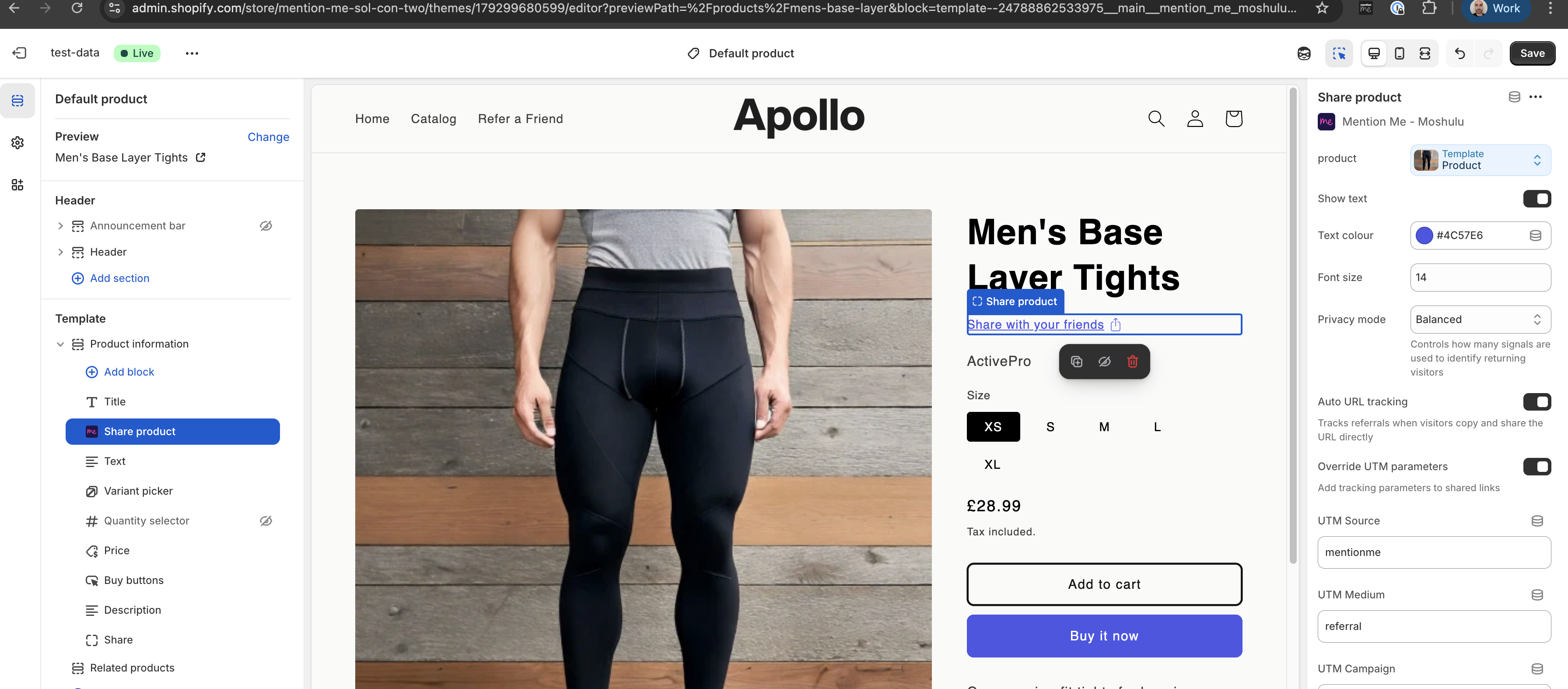 Right sidebar options in Shopify editor