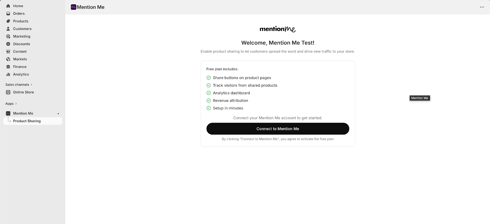 Mention Me connect screen