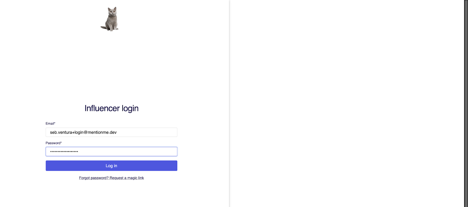 Email and password login form