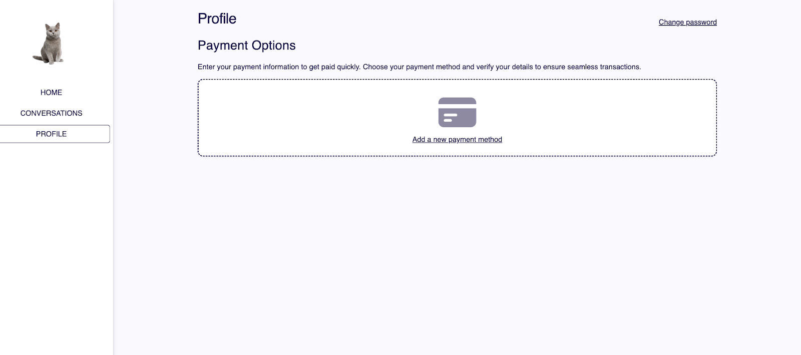 Profile page with Change Password option