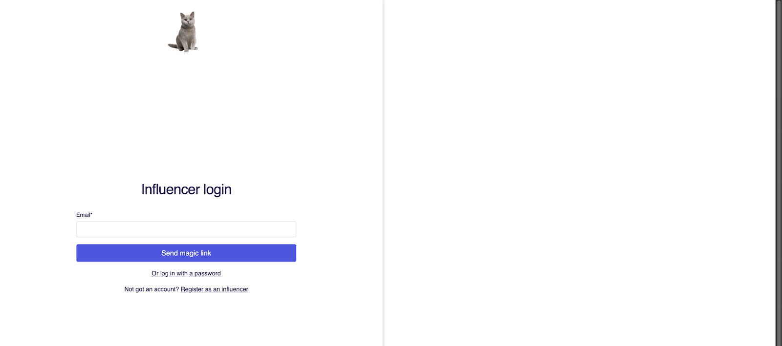 Magic Link login screen
